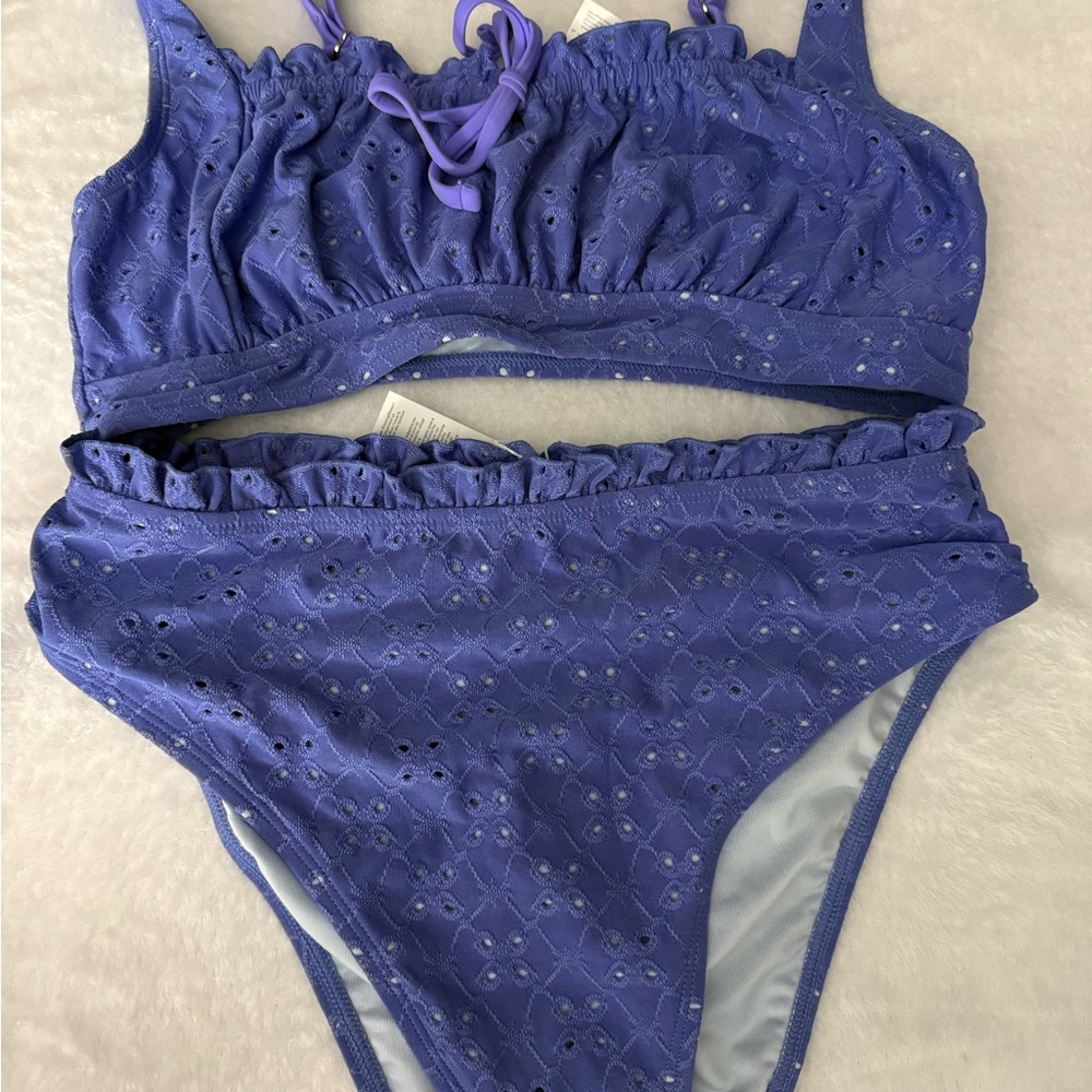 NWT Sweet Violette Purple Bikini Set Cupshe Eyelet Ruffle Women Medium - Picture 2 of 9